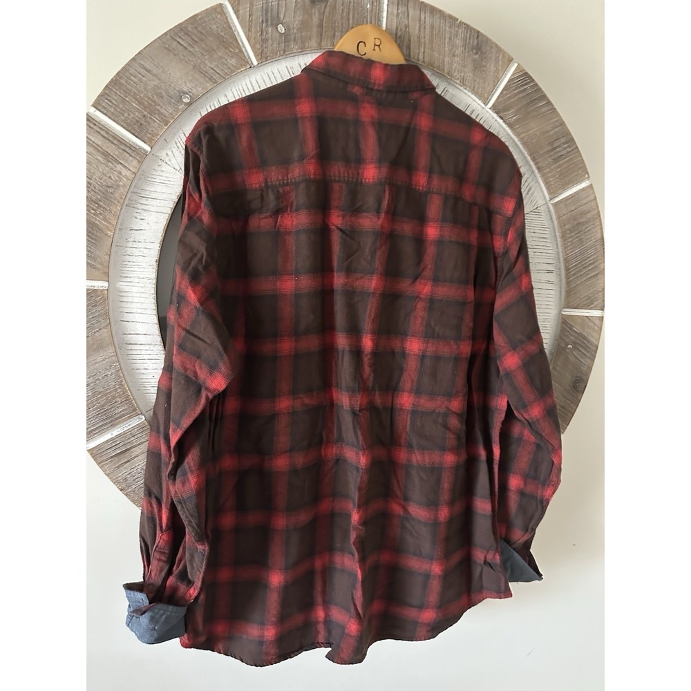 Weatherproof Vintage Flannel Windowpane Plaid Button Shirt XL red/Brown - Picture 2 of 4